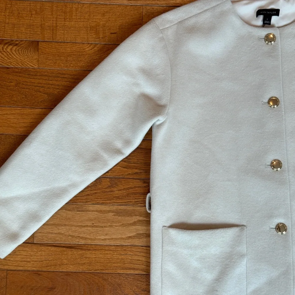 Ann Taylor Cream Trench Coat with Gold Accents - Picture 3 of 4